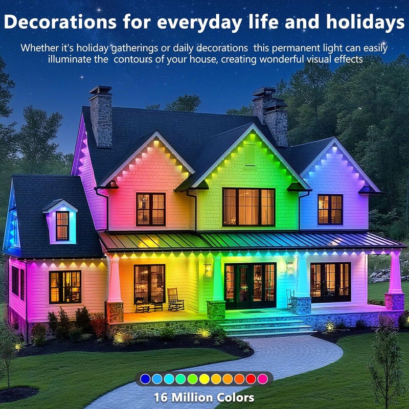 LETIANPAI 300 قدم أضواء خارجية دائمة، أضواء RGB تحت السقف مع تحكم عبر التطبيق، أوضاع مشهد قابلة للتخصيص، إضاءة تحت السقف مقاومة للماء IP67، أضواء خارجية للديكور، ديكور الحدائق، المنزل، الحفلات، العطلات - Image 4